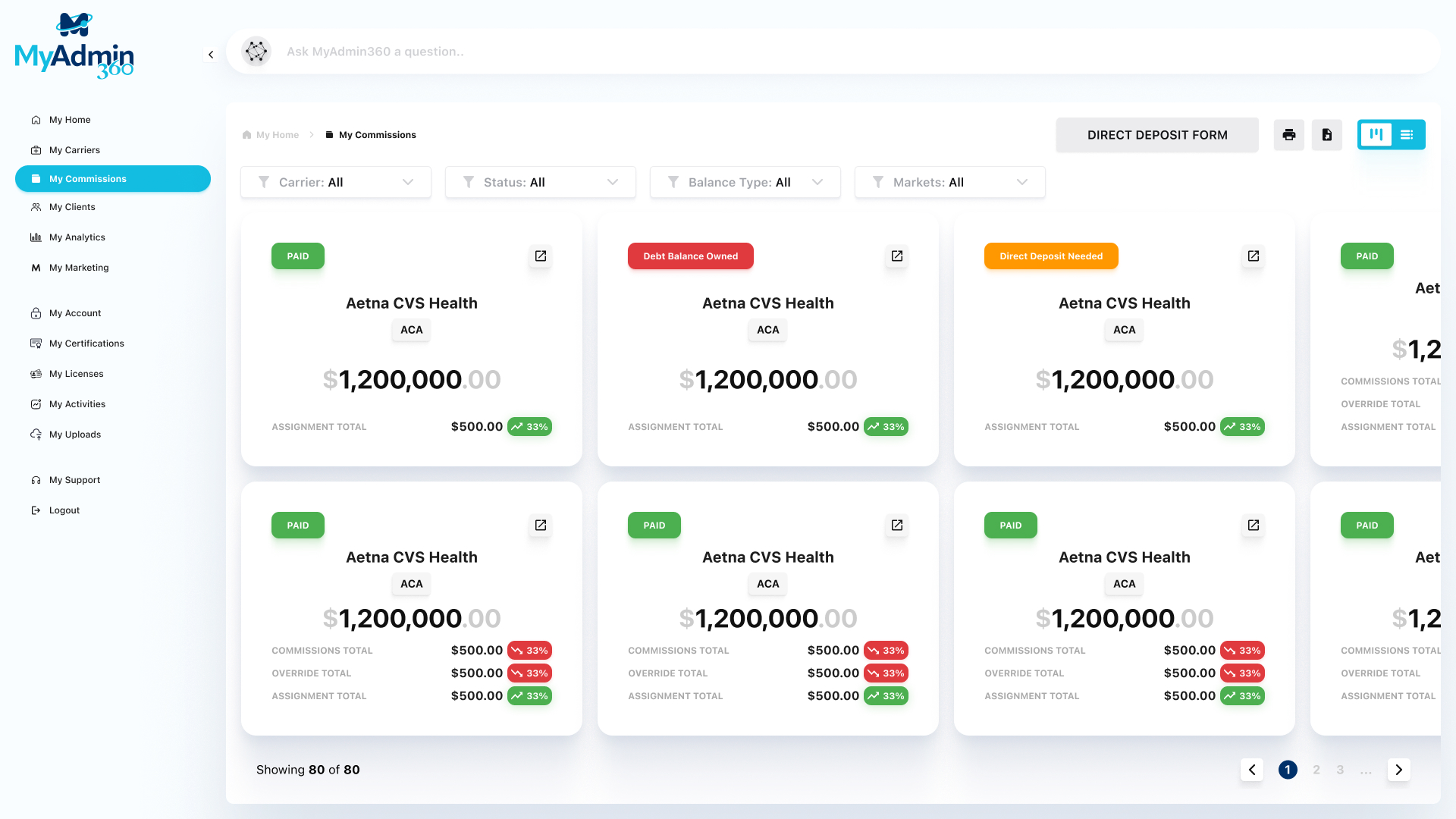 MyAdmin360 commission statements