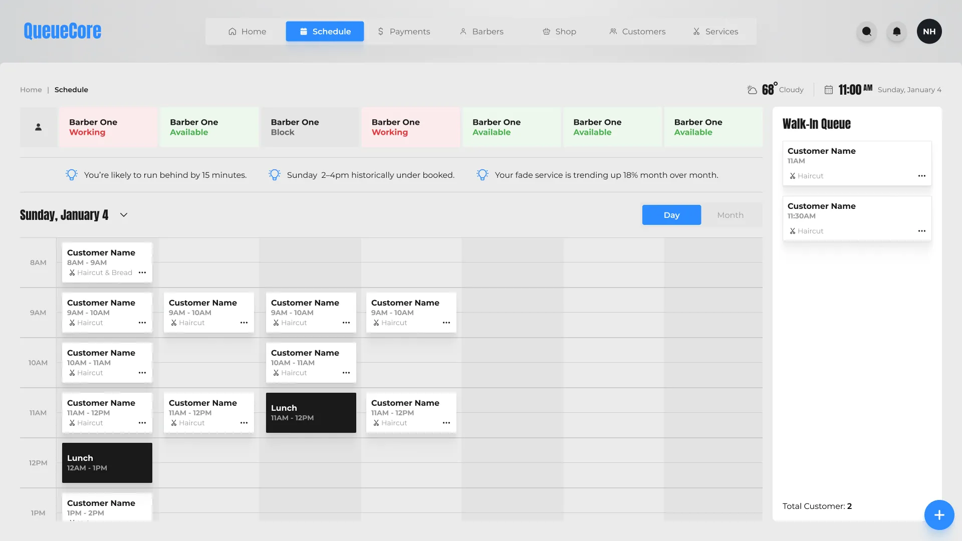 QueueCore schedule