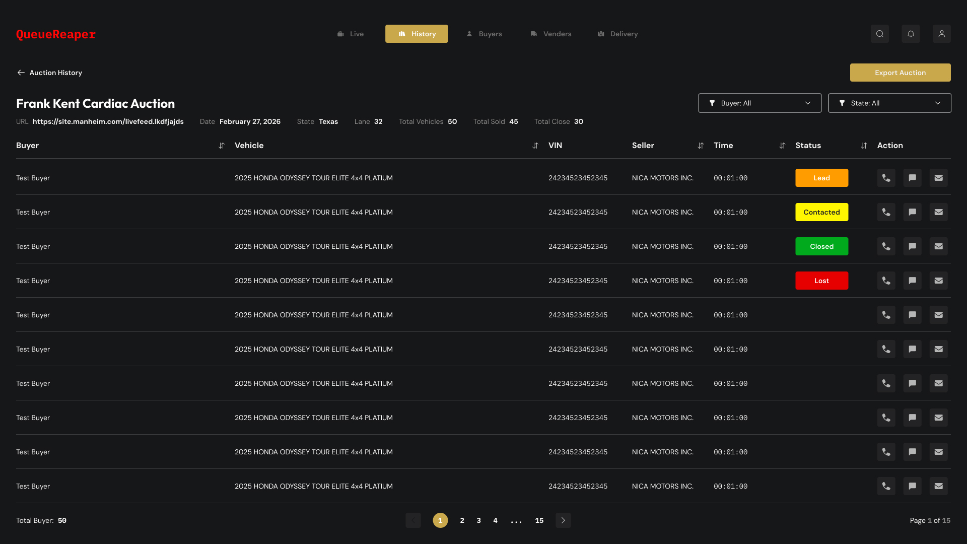 QueueReaper auction detail page