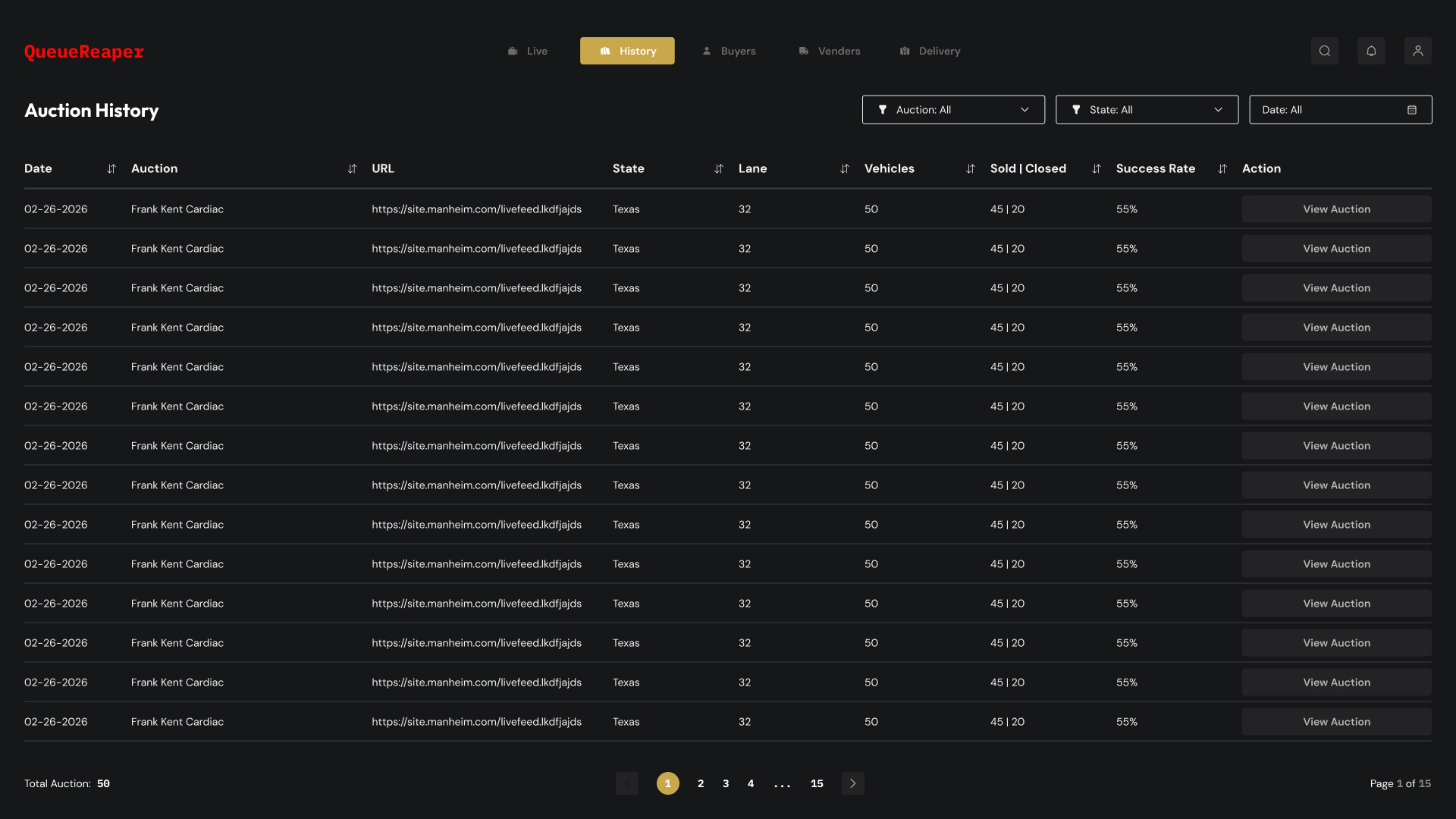 QueueReaper auction history