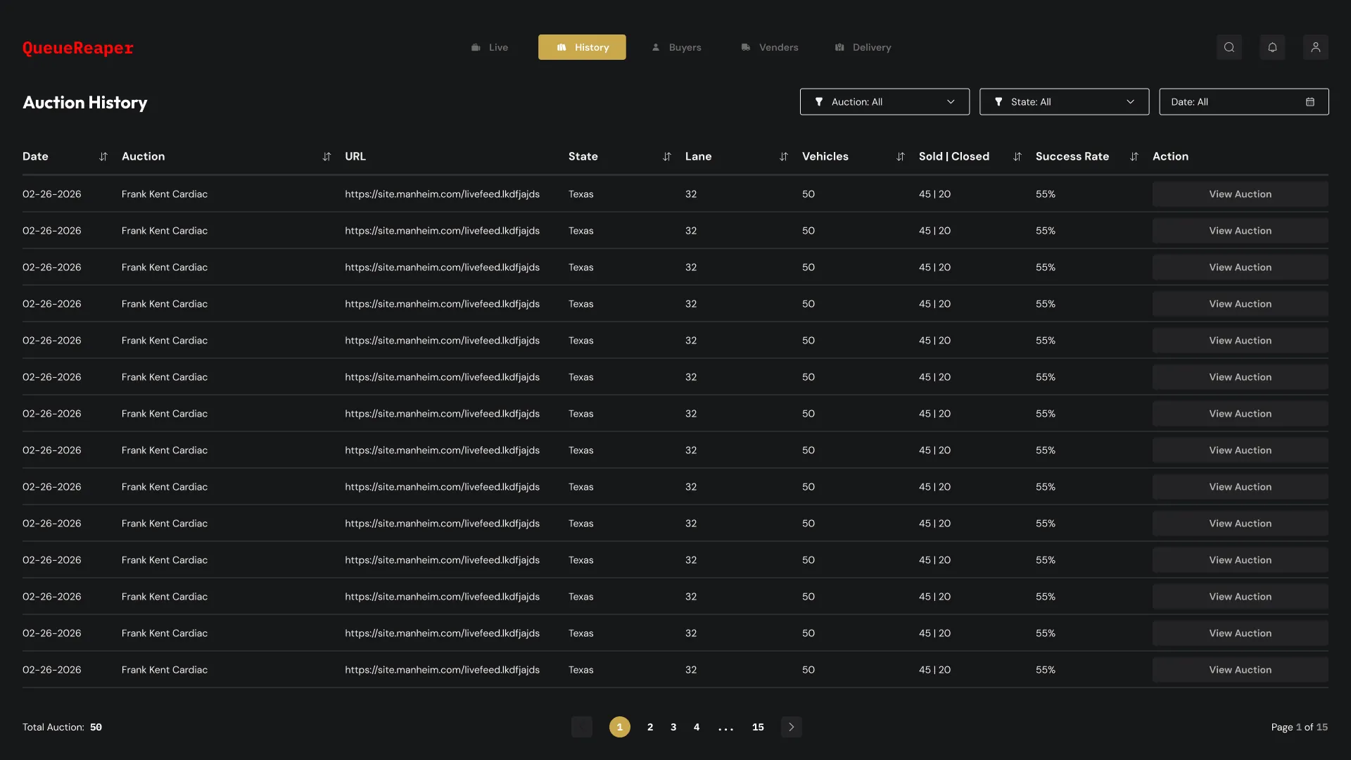 QueueReaper auction history