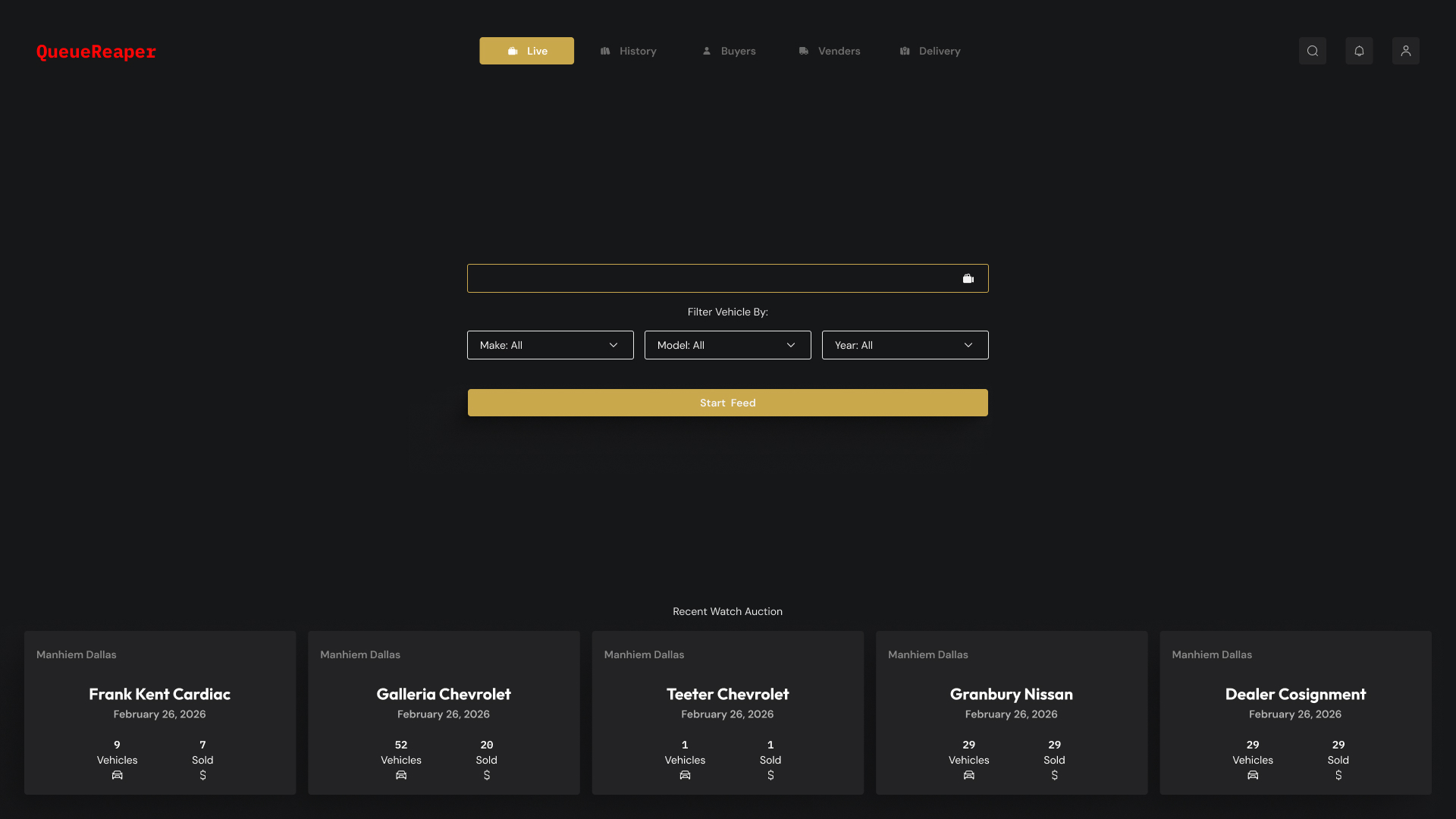 QueueReaper live auction dashboard
