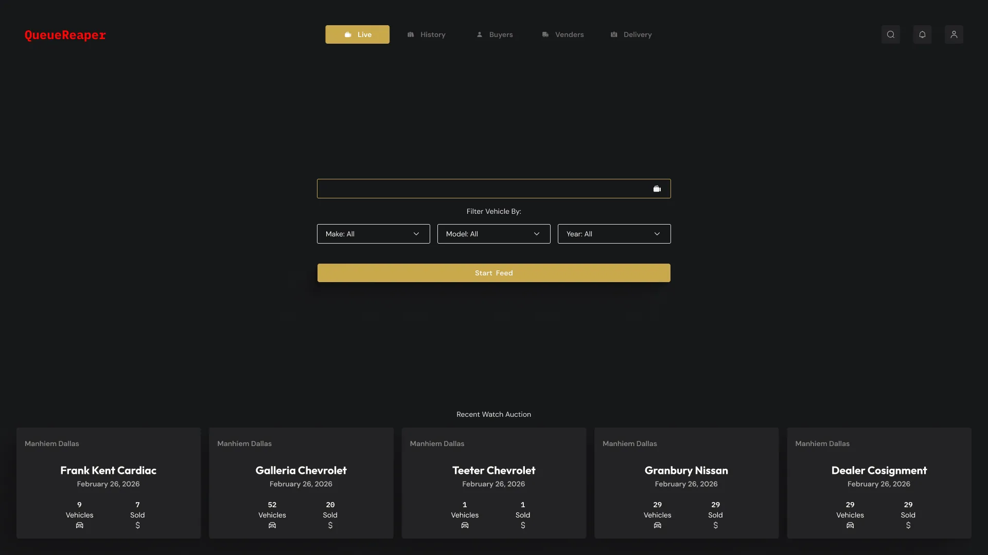 QueueReaper live auction dashboard