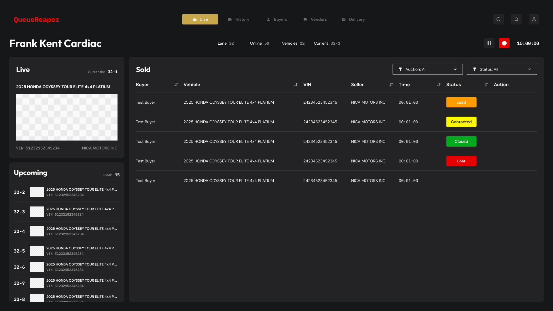 QueueReaper start live auction