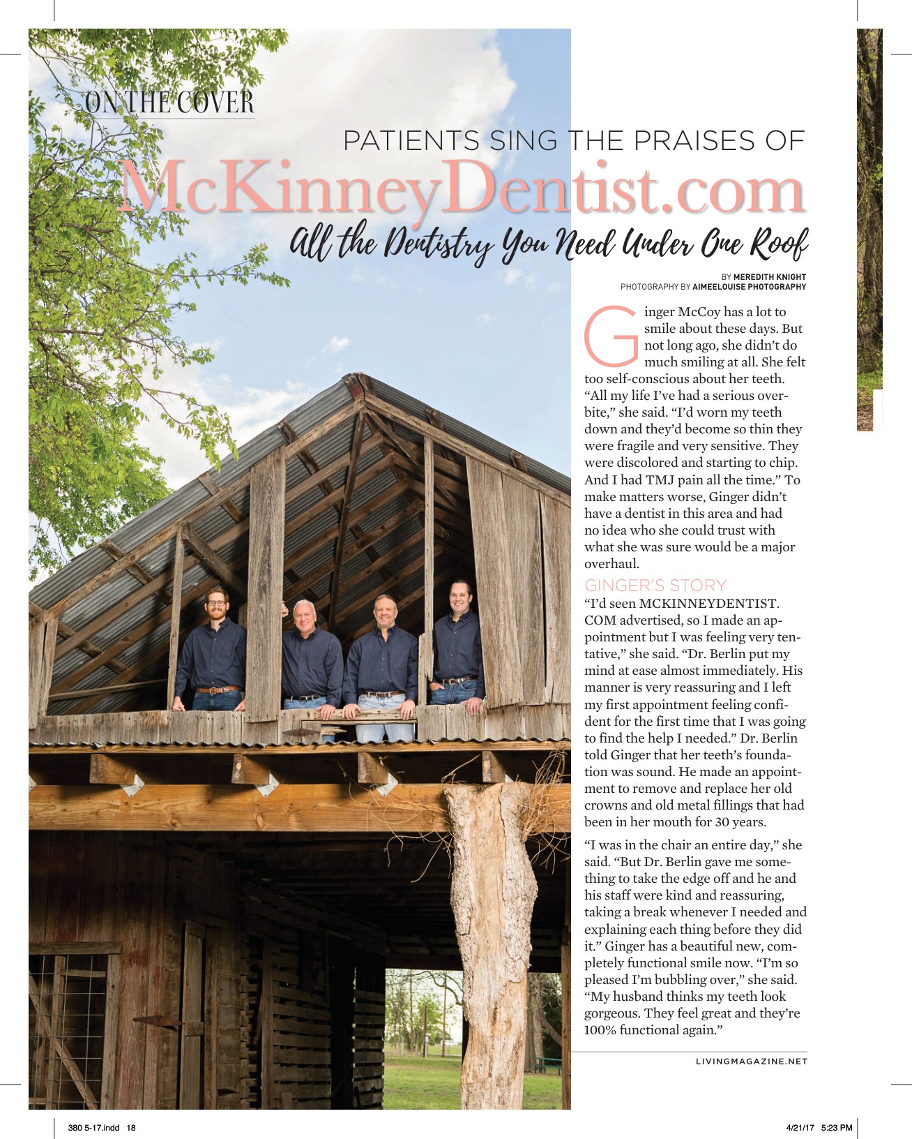 Living Magazine — McKinney Dentist feature editorial spread